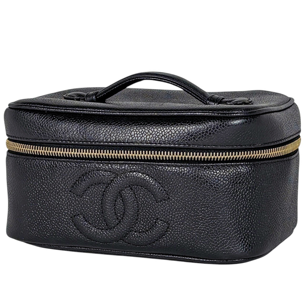 Chanel CHANEL Bag/Cosmetic Pouch Coco Mark Vanity Bag Caviar Leather Black Wo...